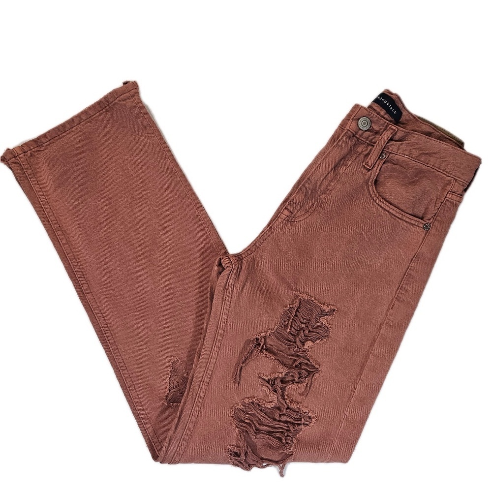 Aeropostale Pants Teens 0R Brown Chino Relaxed Pockets Zip Distressed Button